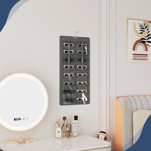 Dark Gray Hanging Sunglasses Organizer with 32 Slots