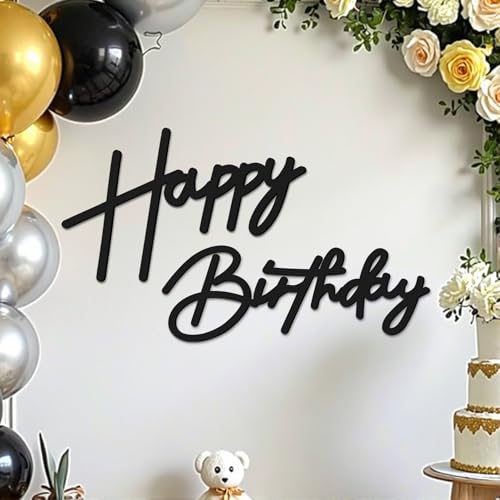 Babenest Happy Birthday Felt Banner - Black Reusable Wall Sign Decor