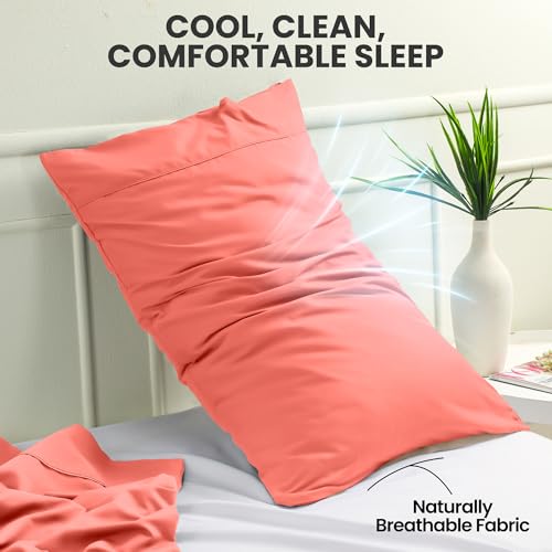 Queen Size Pillow Cases Set of 2 - Ultra Soft Coral Covers