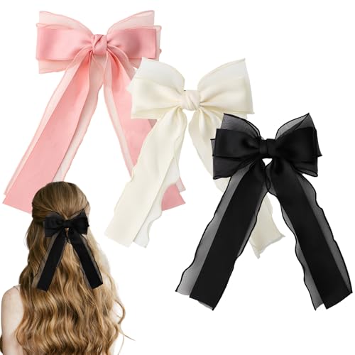 Silk Satin Hair Bows for Women Oversized Large Hair Clips 3 Pack