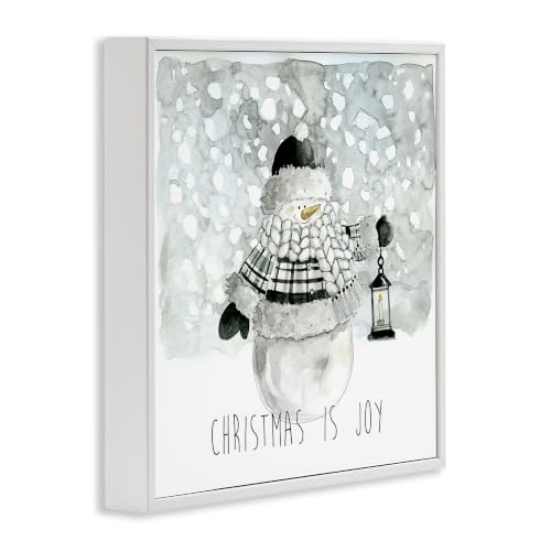 Christmas Joy Snowman Holiday Wall Art - 17 x 17 Inch Framed Giclée Print - White Frame - Variation of Christmas Joy Snowman / White / 17"L x 17"W