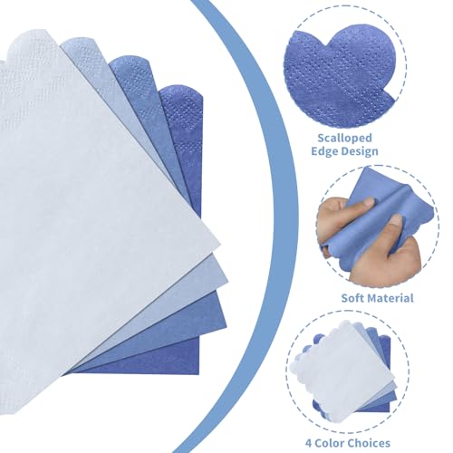 120 Pack Dusty Blue Scalloped Cocktail Napkins, 5-Inch Disposable Paper