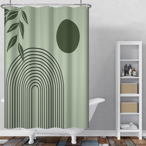 Boho Shower Curtain 48x72 Inch Green Leaves Design, Waterproof Polyester