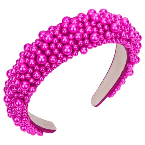 Wecoe Hot Pink Puffy Pearl Headband - Thick Beaded Hair Accessory