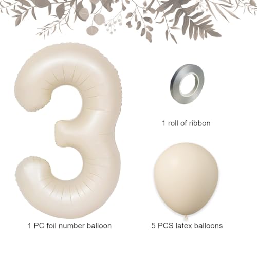 40 Inch Beige Number 3 Balloon Set with Latex Balloons