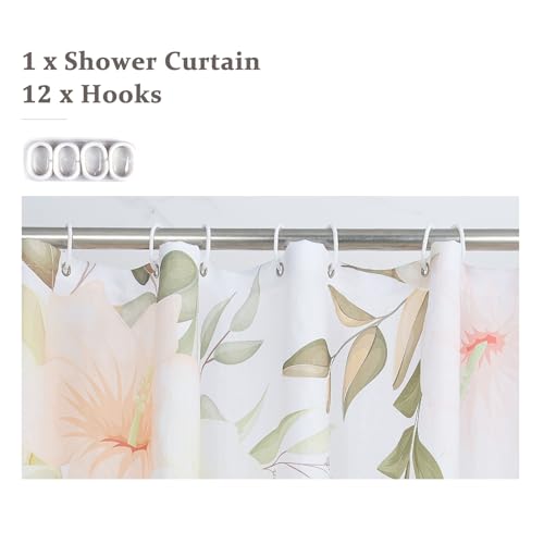 Light Yellow Floral Shower Curtain Set 72"x72" with Hooks
