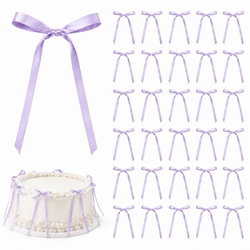 Purple Satin Ribbon Bows - 30 Pack Pre-Tied Cake Toppers