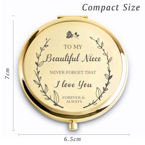 Personalized Compact Mirror for Niece from Aunt and Uncle - Custom Laser Engraved Pocket Makeup Mirror