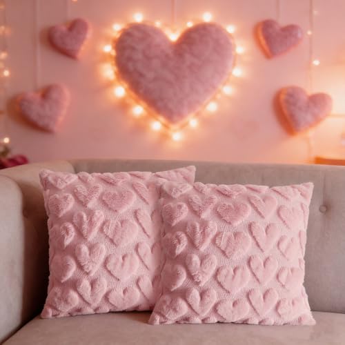 Pink Valentine's Day Pillow Covers 18x18 Set of 2 - Soft Plush Velvet