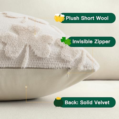 Set of 2 St. Patrick's Day Pillow Covers - Plush Velvet Shamrock 14x14 Inch