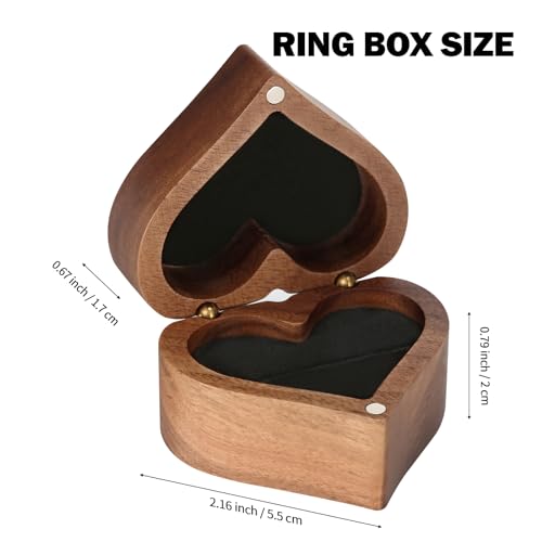 LETURE Wooden Heart-Shaped Ring Box for Engagement & Wedding