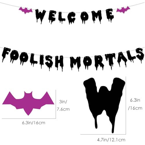 Welcome Foolish Mortals Halloween Banner Glitter Gothic Mansion Decor