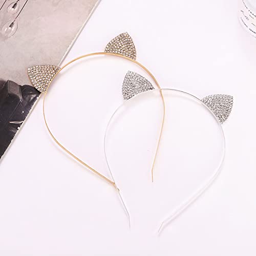 ZCMG Rhinestone Cat Ears Headband 2 Pcs Silver Crystal Hair Hoops