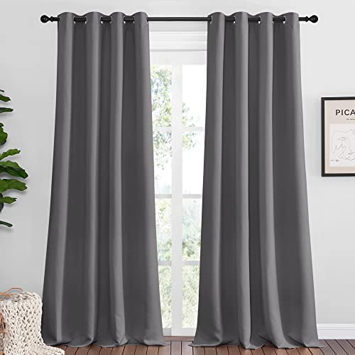 NICETOWN Blackout Curtains - 55x96 Inch Thermal Insulated Grommet Drapes, Grey