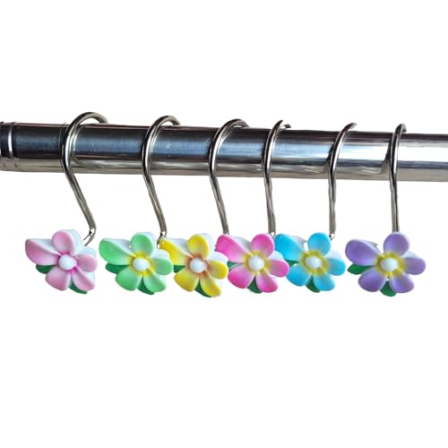 TwoFish Decorative Christmas Tree Shower Curtain Hooks - Set of 12 (Colorful Flower)