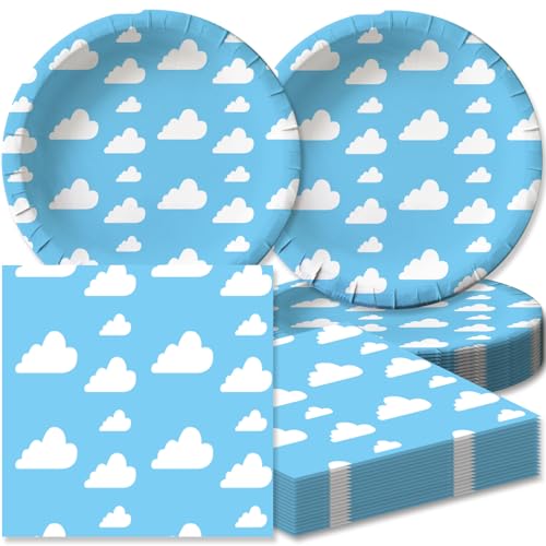 40Pcs Blue Sky White Clouds Birthday Party Set - Plates & Napkins