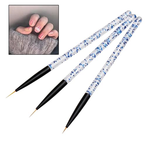 3-Piece Blue Nail Art Liner Brushes for UV Gel and Acrylic Painting