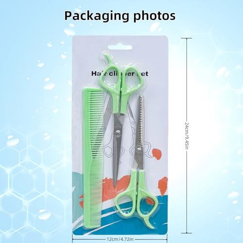 TIKIYOUN 6.7 Inch Professional Hair Cutting Shears Set Green Stainless Steel Barber Scissors Kit with Thinning Scissor and Comb