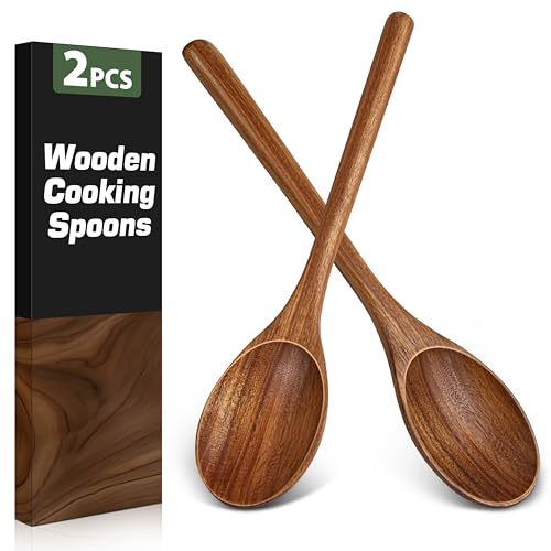 Acacia Wood Cooking Spoons - 2PCS Durable Kitchen Utensils