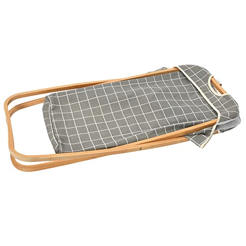 Household Essentials Bamboo X Frame Hamper with Grid Pattern, Gray