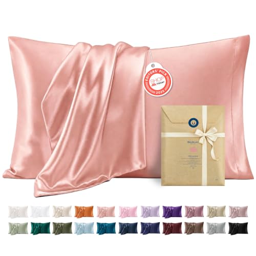 Bedsure King Satin Pillowcases Set of 2 - Peach Pink, Silky Soft for Hair & Skin