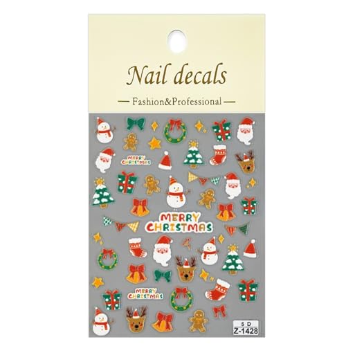 Namrec 5D Embossed Christmas Nail Art Stickers - Santa & Snowman Decals (2 Sheets)