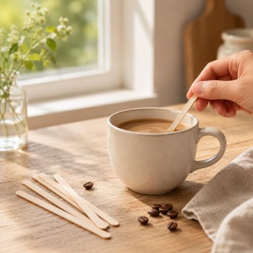 5.5 Inch Premium Birch Wood Coffee Stir Sticks - 200 Count