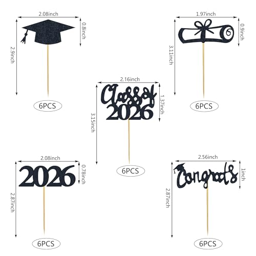 30 Graduation Cupcake Toppers - 2026 Diploma & Cap Picks