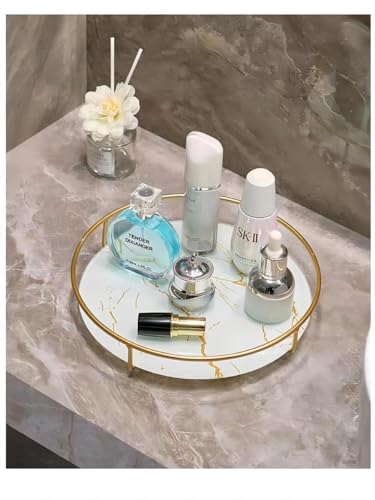 Gold Bathroom Storage Rack with Marble Glass Tray - Model QS-21