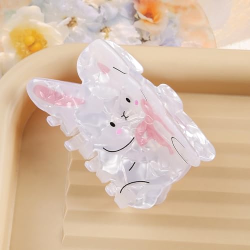 JUNCHAO Easter Bunny Hair Claw Clip with Pink Bow & Rhinestones