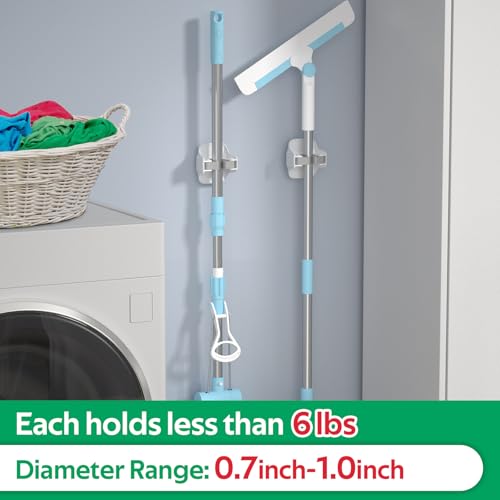 Reliahom Wall Mount Broom and Mop Holder - Adhesive Storage Rack, 3 Pack