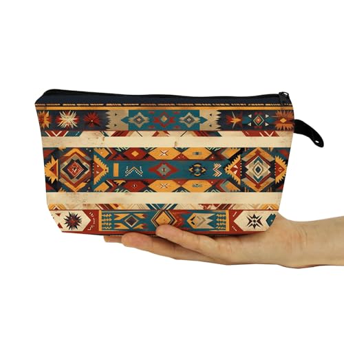 Aztec Geometric Makeup Bag Small Cosmetic Toiletry Pouch Zipper Organizer