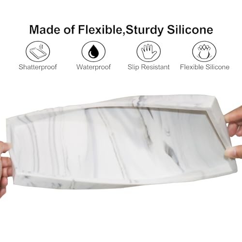 Marble Silicone Vanity Tray with Soap Dish - 7.9 x 3.9 inch Bathroom Organizer