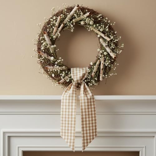 Khaki White Plaid Sash Set for Door & Wedding Decor - 2 Pack