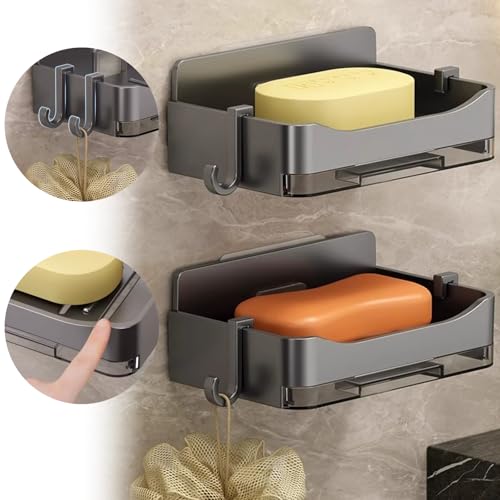 IVICOO Adhesive Soap Holder for Shower - 2 Pack, Self-Draining Bar Soap Dish
