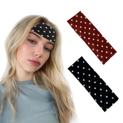 Papasgix Polka Dot Headband for Women Wide Elastic Y2K Hair Band