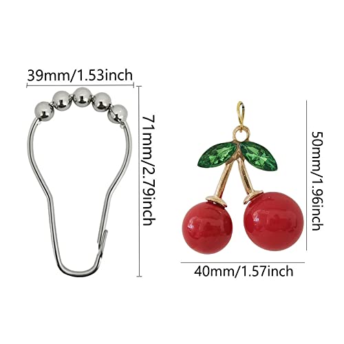 12 Pcs Cherry Shower Curtain Hooks with Resin Pendant Decor