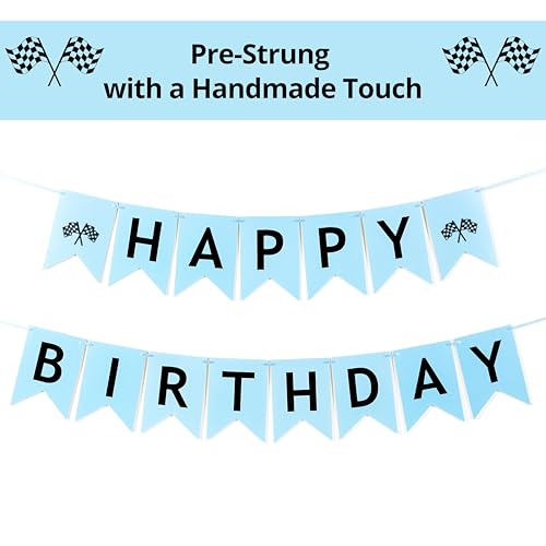 Race Car Birthday Banner - Pre-Strung Checkered Flag Decor