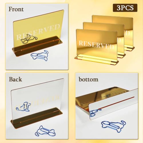 3pcs Gold Reserved Table Signs - 3.94" x 2.76" Acrylic Seating Markers
