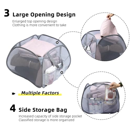 Hedonlee Collapsible Laundry Basket 90L Mesh Hamper with Handles - Square Mesh, Gray