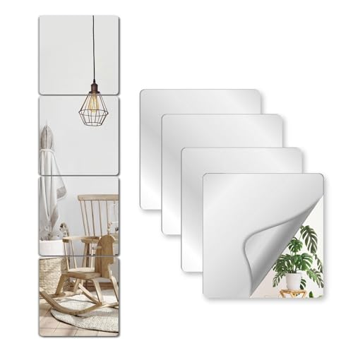 Unbreakable Self-Adhesive Mirror Tiles - 4PCS 8"x8" for Kids