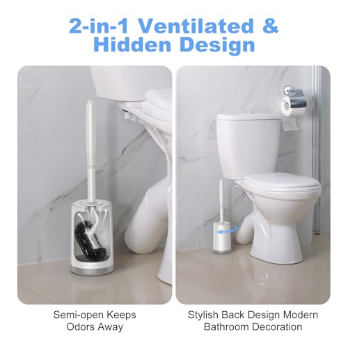 HAMITOR Toilet Bowl Brush Holder Set - Curved Design, White