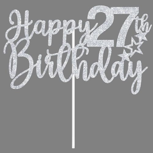 Happy 27th Birthday Cake Topper - Silver Glitter Decor