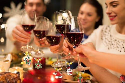 Christmas Wine Glass Charms 8 PCS - Metal Drink Markers for Stem Glasses