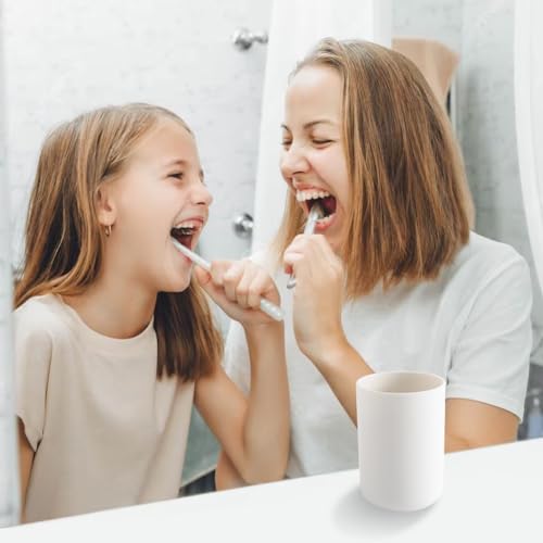 Kakalote White Plastic Bathroom Toothbrush Holder & 300ml Drinking Cup - Travel & Home Use
