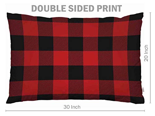 EKOBLA Buffalo Plaid Throw Pillow Cover 20x30 Inch, Red & Black Lumbar Case