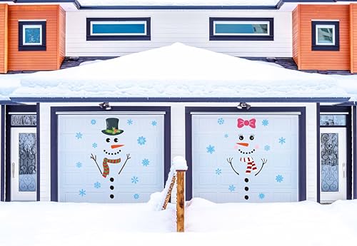 Christmas Snowman Door Stickers Set with Snowflakes - Holiday Wall Decals for Windows, Doors, Fridge