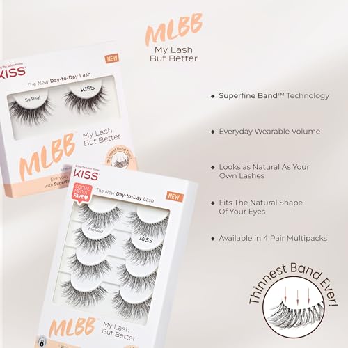 Kiss MLBB Natural False Eyelashes - 12mm Lightweight Reusable Strip Lashes
