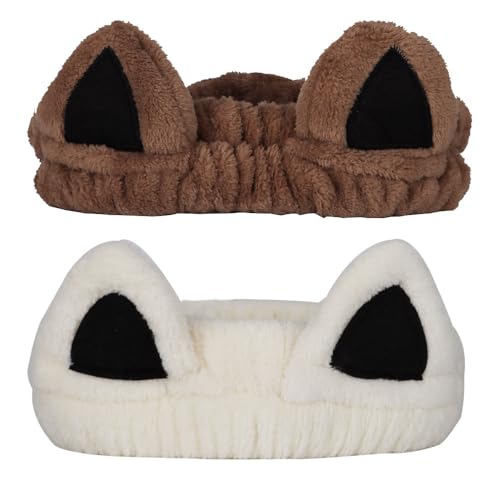 Cat Ears Spa Headband Soft Coral Fleece Makeup Headband 2 Pack