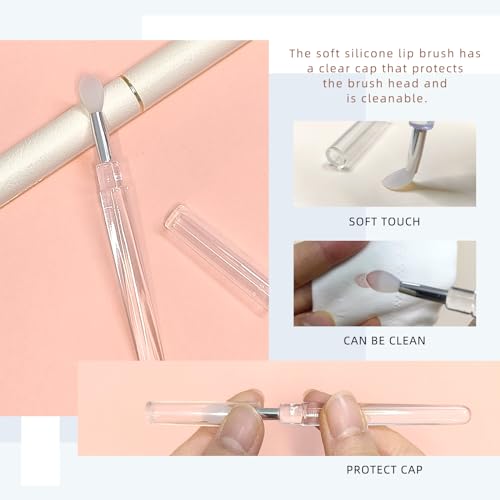 Silicone Lip Brush Set 4 Pcs Pink Lip Gloss Wands with Cap